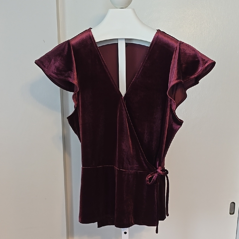 Banana Republic Velvet Wrap Top in Deep Burgundy NWT